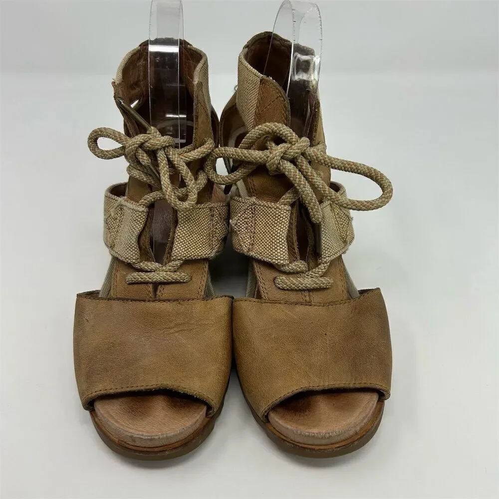 Sorel Women's Joanie Caged Wedge Lace Up Sandals Brown Size 10 Summer Casual
